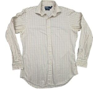 Polo Ralph Lauren Button Down Shirt Men 15.5 White Tattersall Plaid Long Sleeve